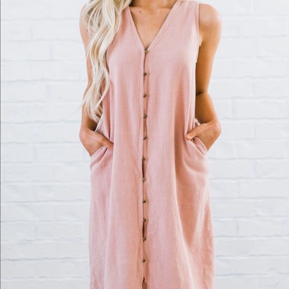 Blush Linen Dress size large - Picture 2 of 2